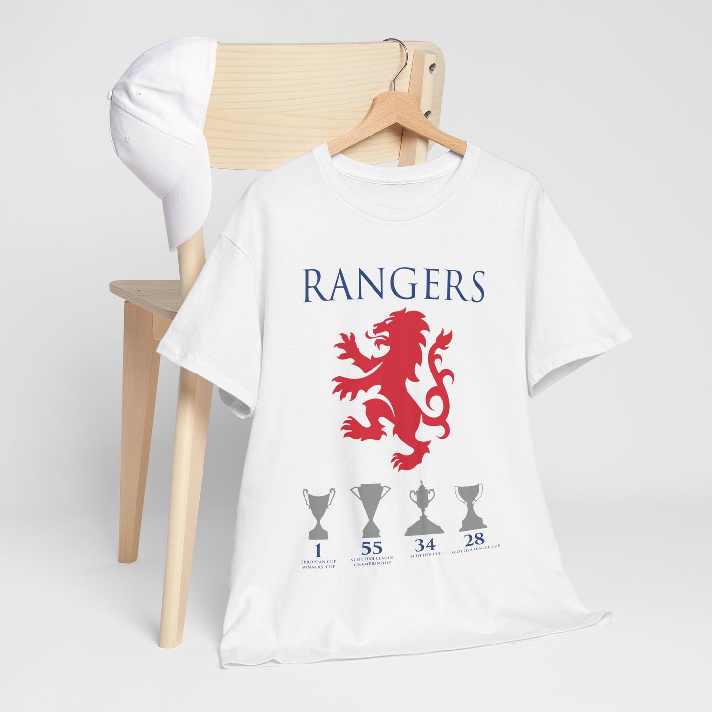 Rangers Lion & Trophies Unisex Heavy Cotton T-Shirt - Royal/White/Black/Sport Grey/Navy/Red