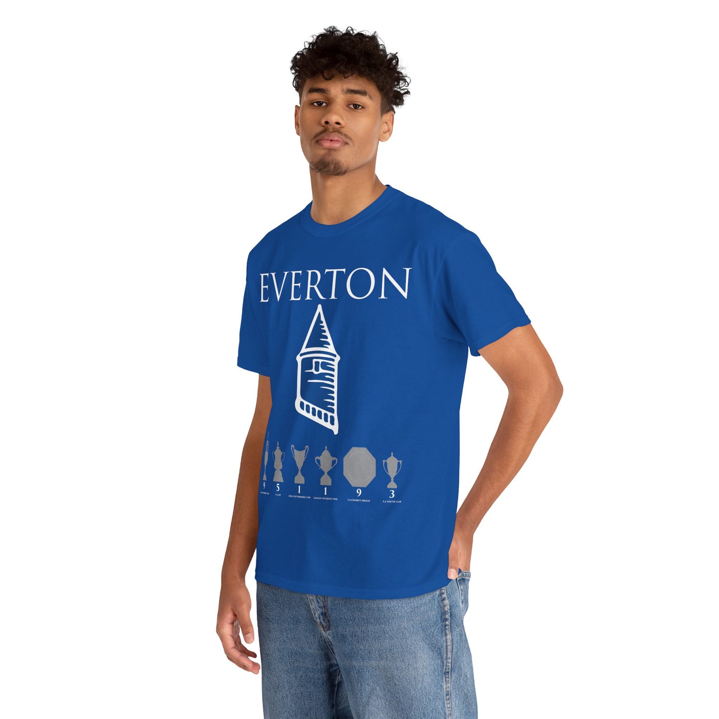 Everton Tower & Trophies Unisex Heavy Cotton T-Shirt - Royal/White/Black/Gold/Navy