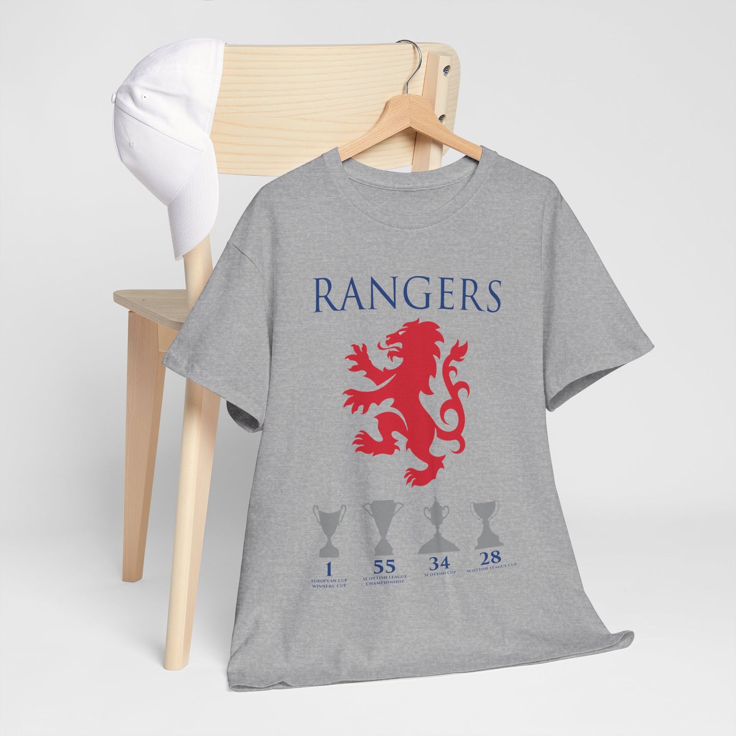 Rangers Lion & Trophies Unisex Heavy Cotton T-Shirt - Royal/White/Black/Sport Grey/Navy/Red