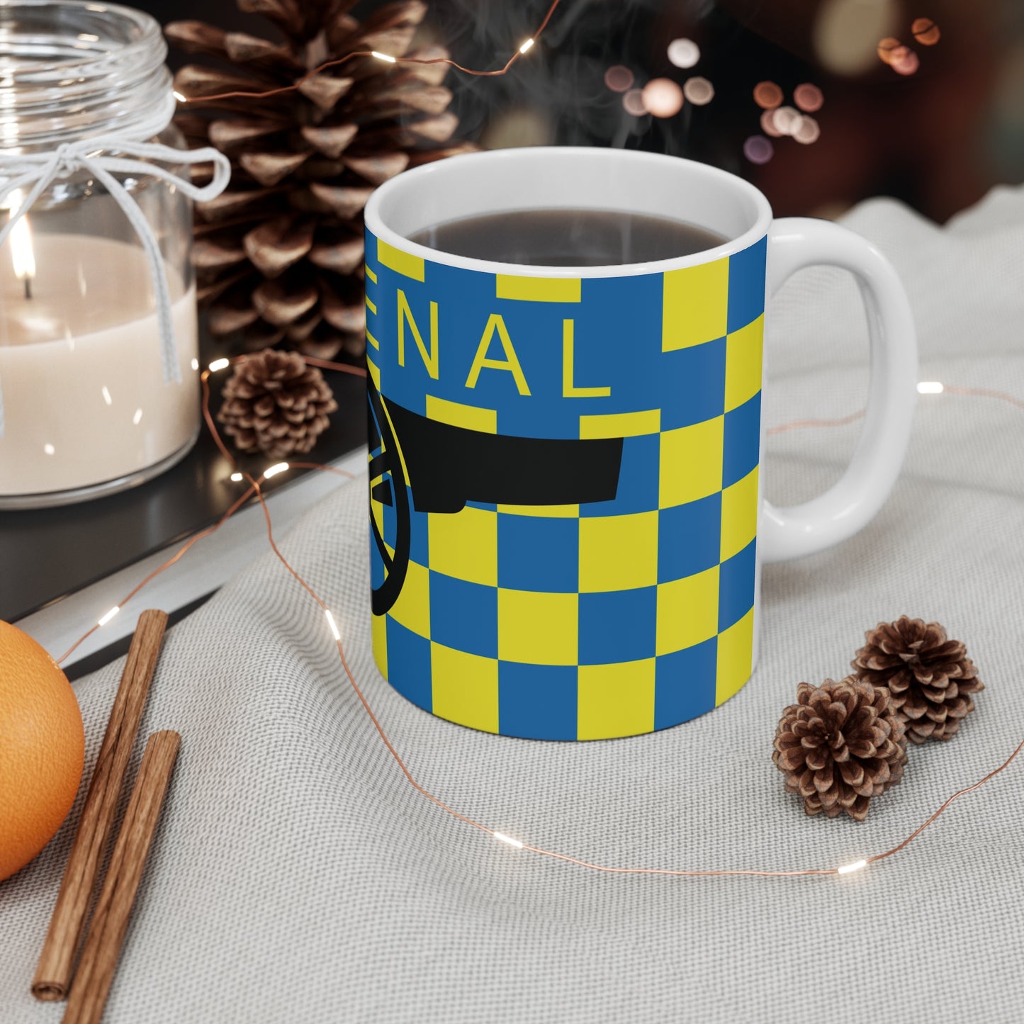 Arsenal Yellow & Blue Chequered Cannon Mug
