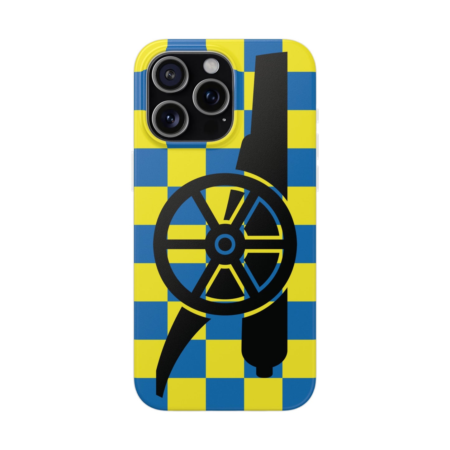 Arsenal Cannon Blue & Yellow Chequered iPhone Flexi Case - iPhone 16, 15, 14, Plus/Pro/Pro Max