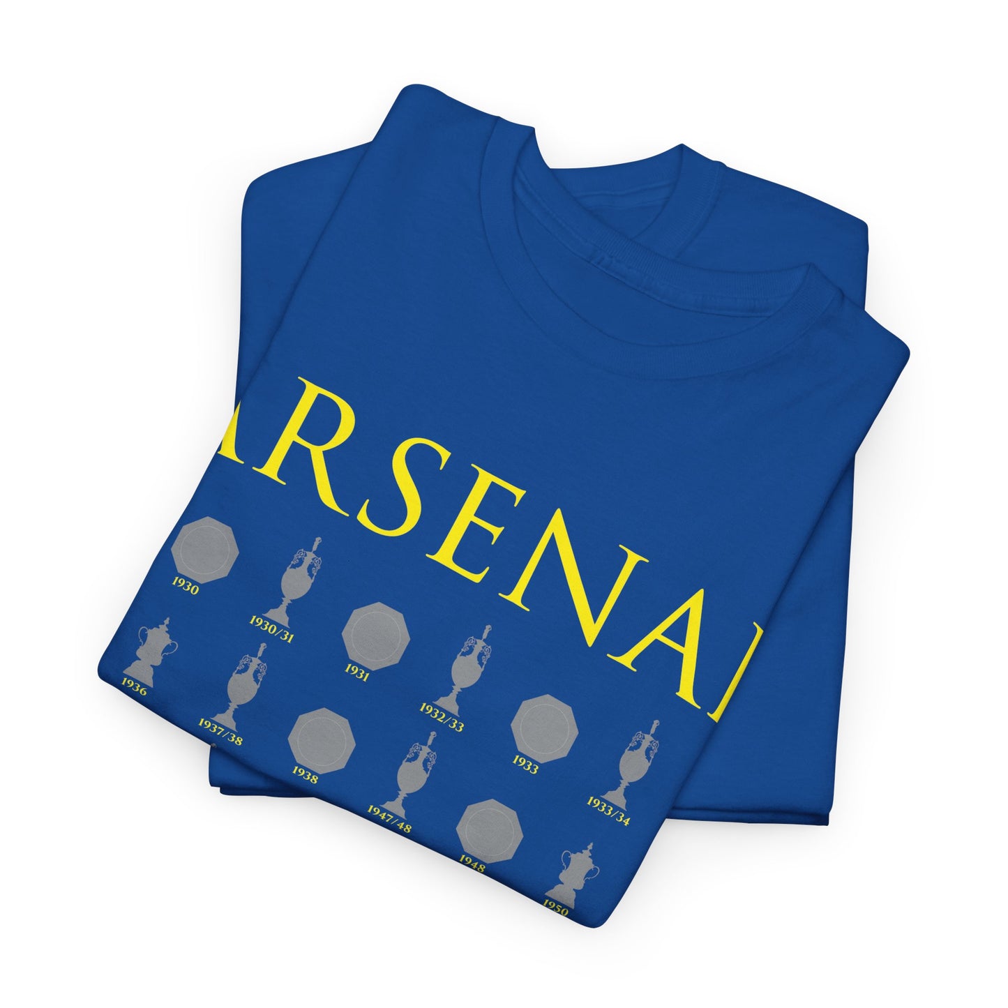 Arsenal Trophies Collection Unisex Heavy Cotton T-Shirt - Red/White/Black/Gold/Royal/Charcoal/Navy