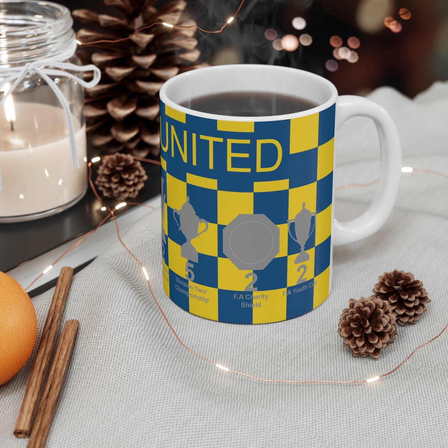 Leeds United Yellow & Blue Chequered Trophies Mug