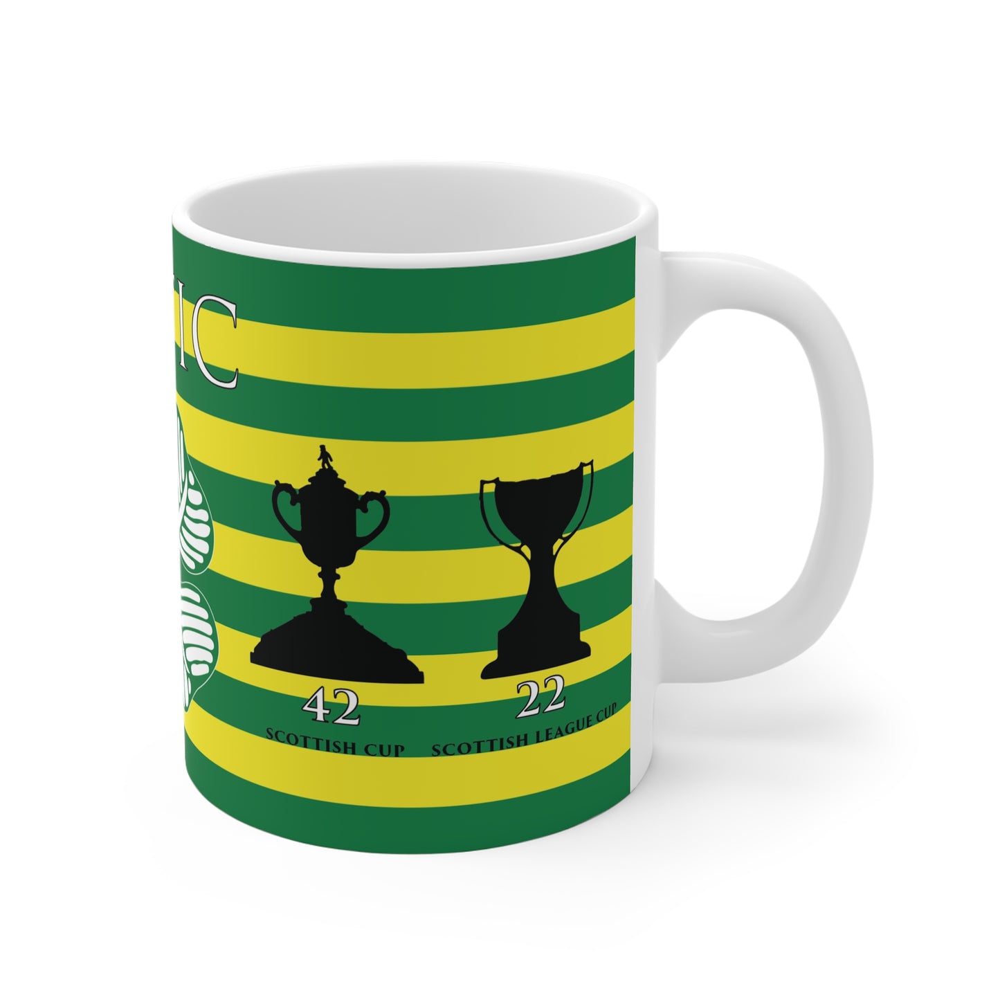Celtic Trophies & Clover Mug - Yellow Hoops