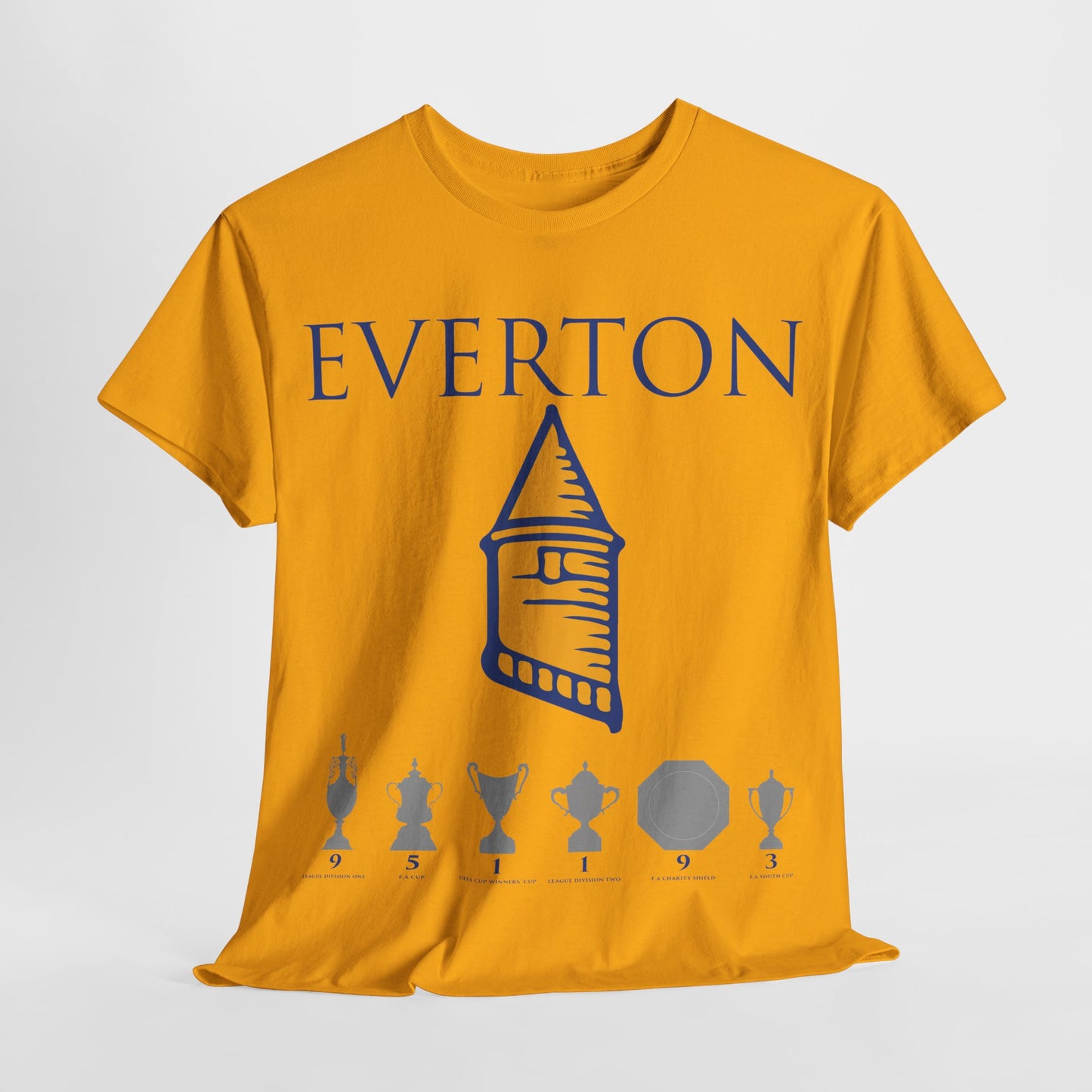 Everton Tower & Trophies Unisex Heavy Cotton T-Shirt - Royal/White/Black/Gold/Navy