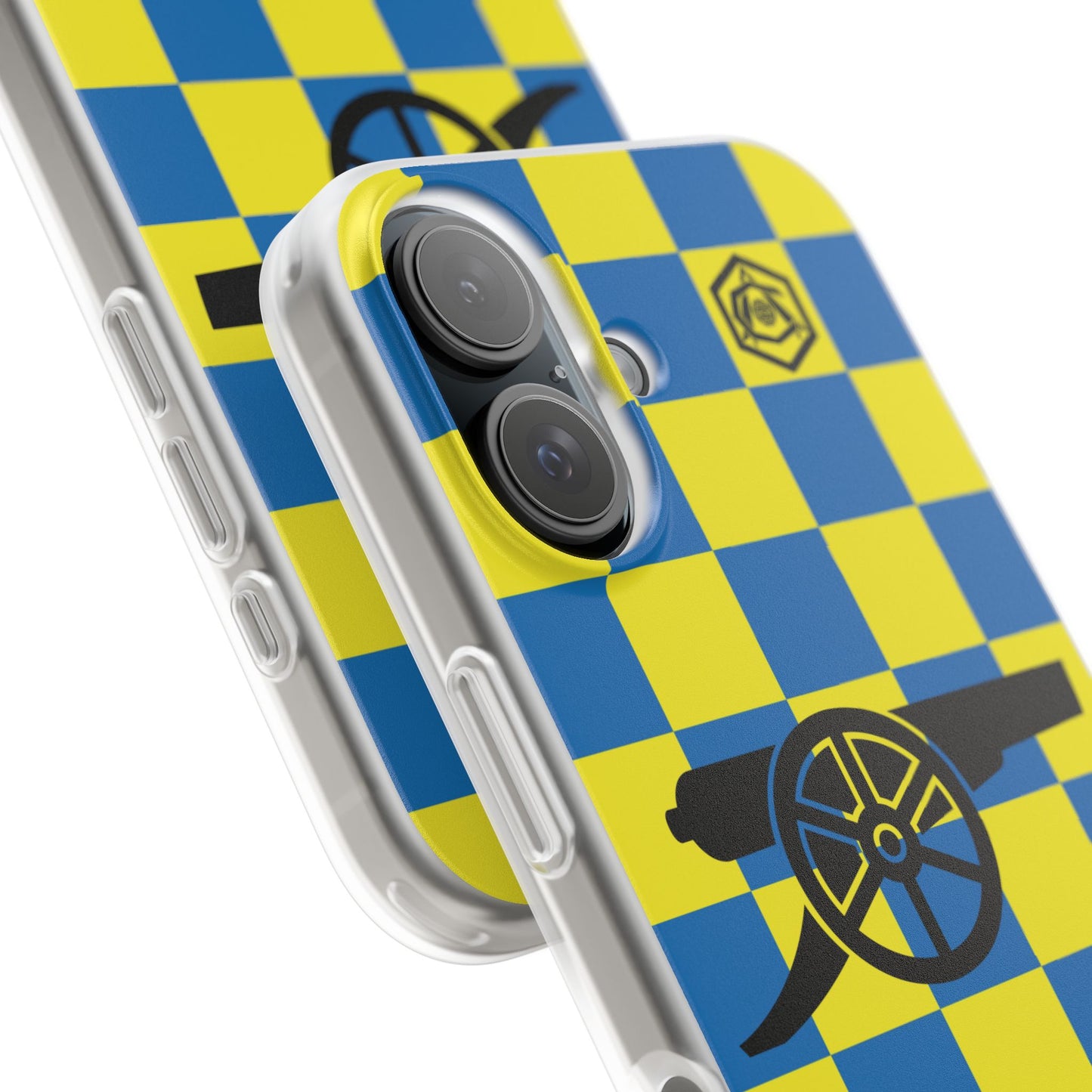 Arsenal Blue & Yellow Chequered Cannon & Monogram iPhone Flexi Case - iPhone 16, 15, 14, Plus/Pro/Pro Max