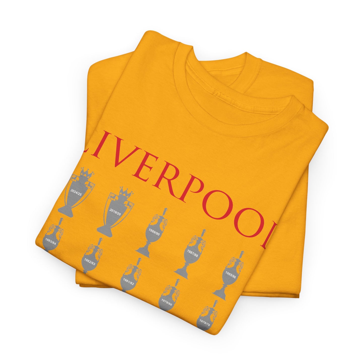 Liverpool 20 Champions Unisex Heavy Cotton T-Shirt - Red/White/Black/Charcoal/Gold