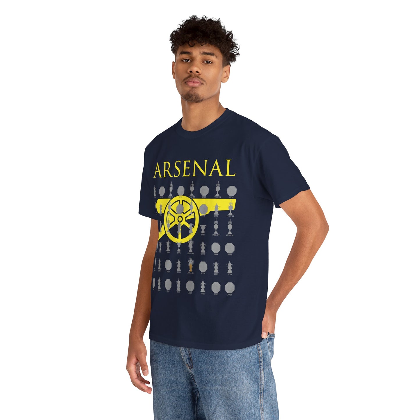 Arsenal Cannon & Trophies Collection Unisex Heavy Cotton T-Shirt - Red/Black/White/Sport Grey/Royal/Gold/Navy
