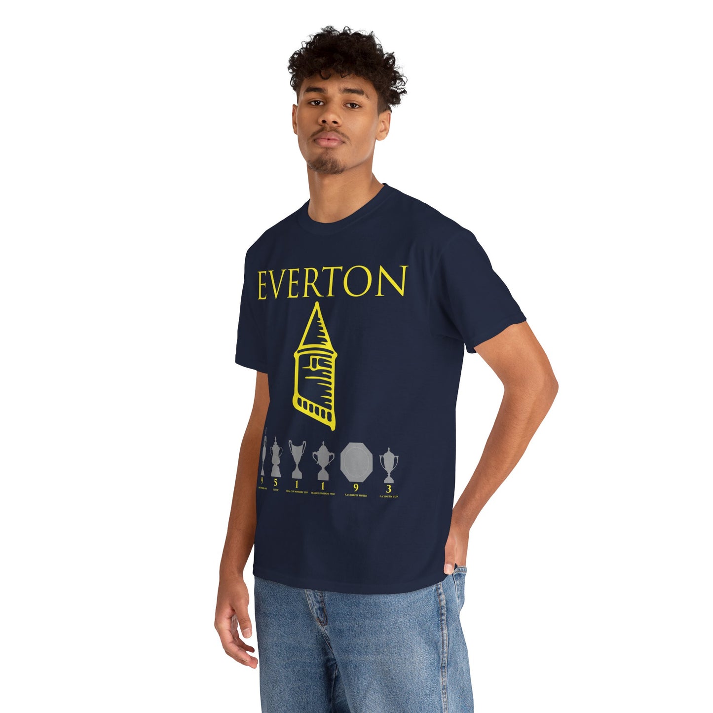 Everton Tower & Trophies Unisex Heavy Cotton T-Shirt - Royal/White/Black/Gold/Navy