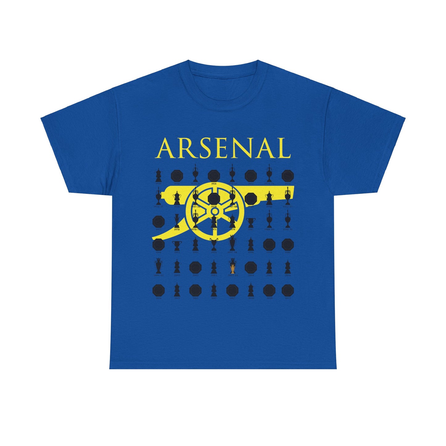 Arsenal Cannon & Trophies Collection Unisex Heavy Cotton T-Shirt - Red/Black/White/Sport Grey/Royal/Gold/Navy