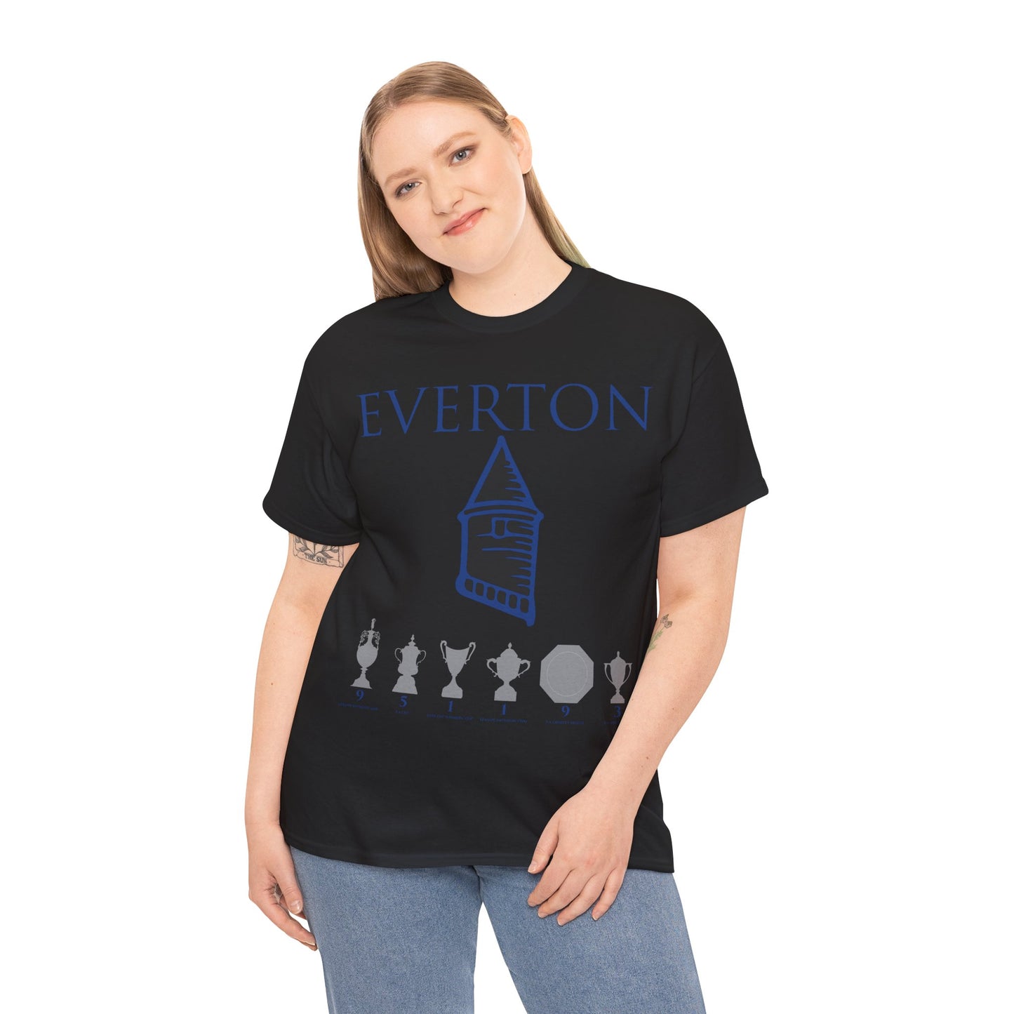 Everton Tower & Trophies Unisex Heavy Cotton T-Shirt - Royal/White/Black/Gold/Navy