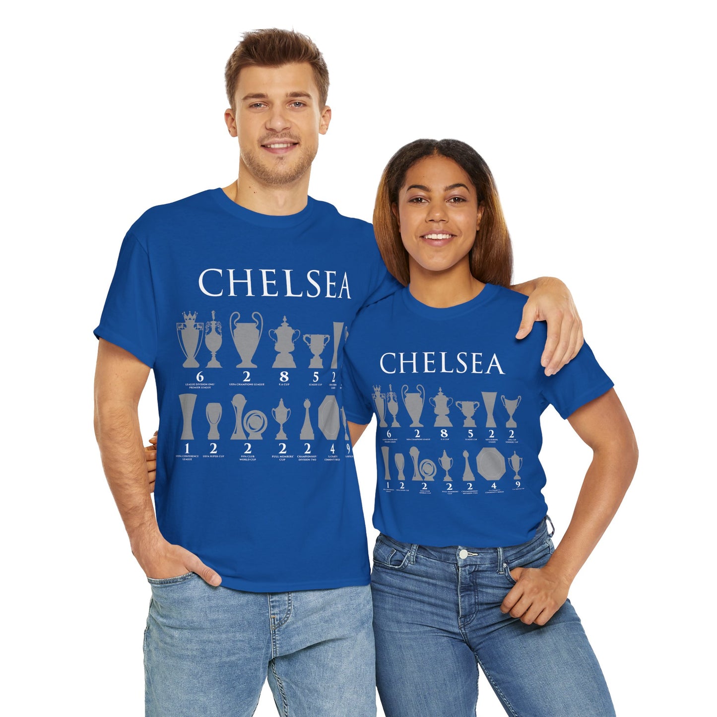 Chelsea Trophies Unisex Heavy Cotton T-Shirt - Royal/White/Black/Gold/Navy