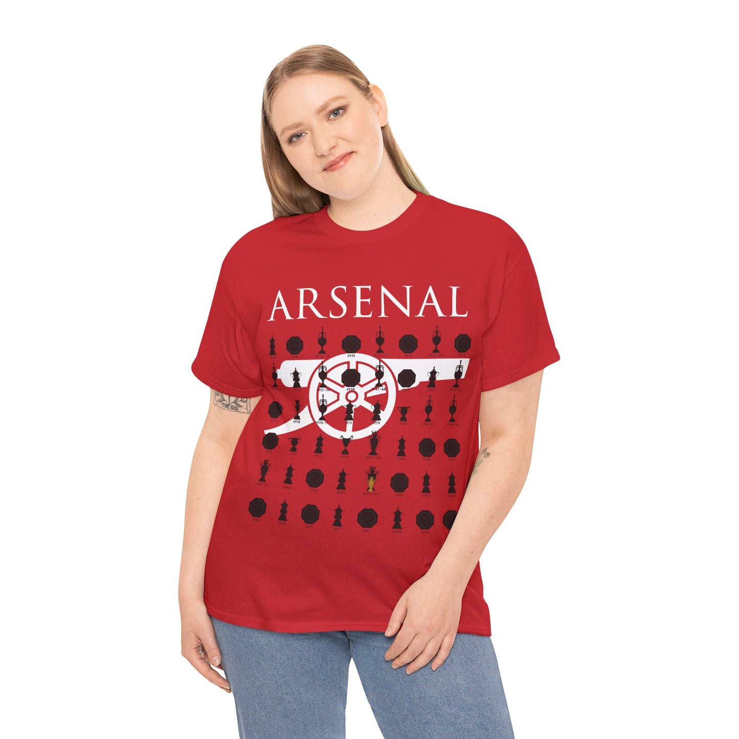 Arsenal Cannon & Trophies Collection Unisex Heavy Cotton T-Shirt - Red/Black/White/Sport Grey/Royal/Gold/Navy