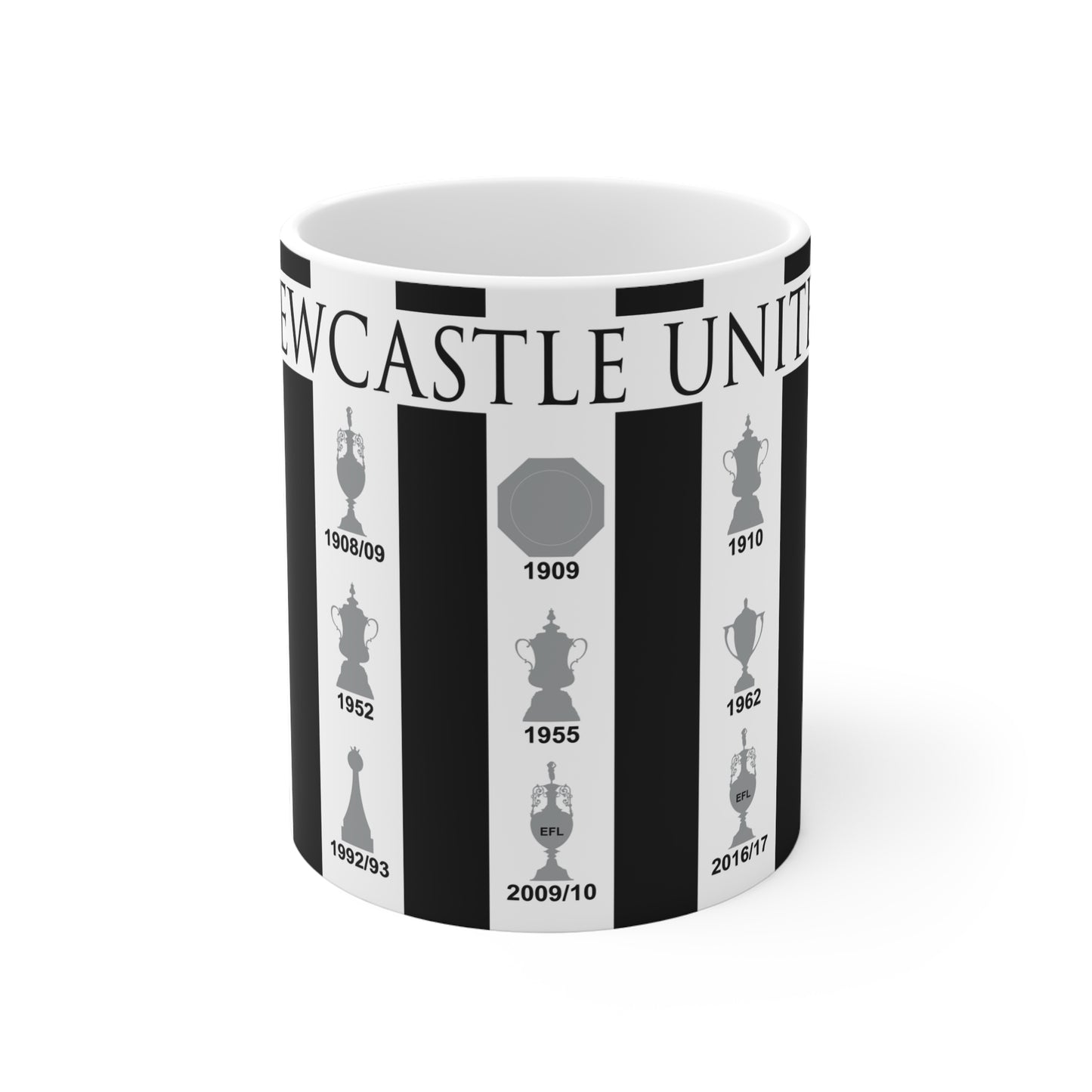 Newcastle United Trophies Collection Mug UPDATED - Black Text Striped