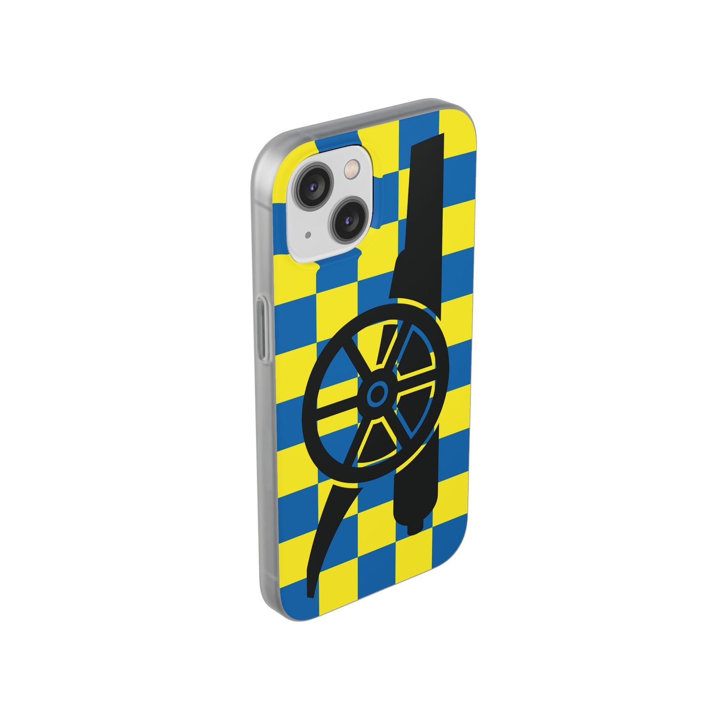 Arsenal Cannon Blue & Yellow Chequered iPhone Flexi Case - iPhone 16, 15, 14, Plus/Pro/Pro Max