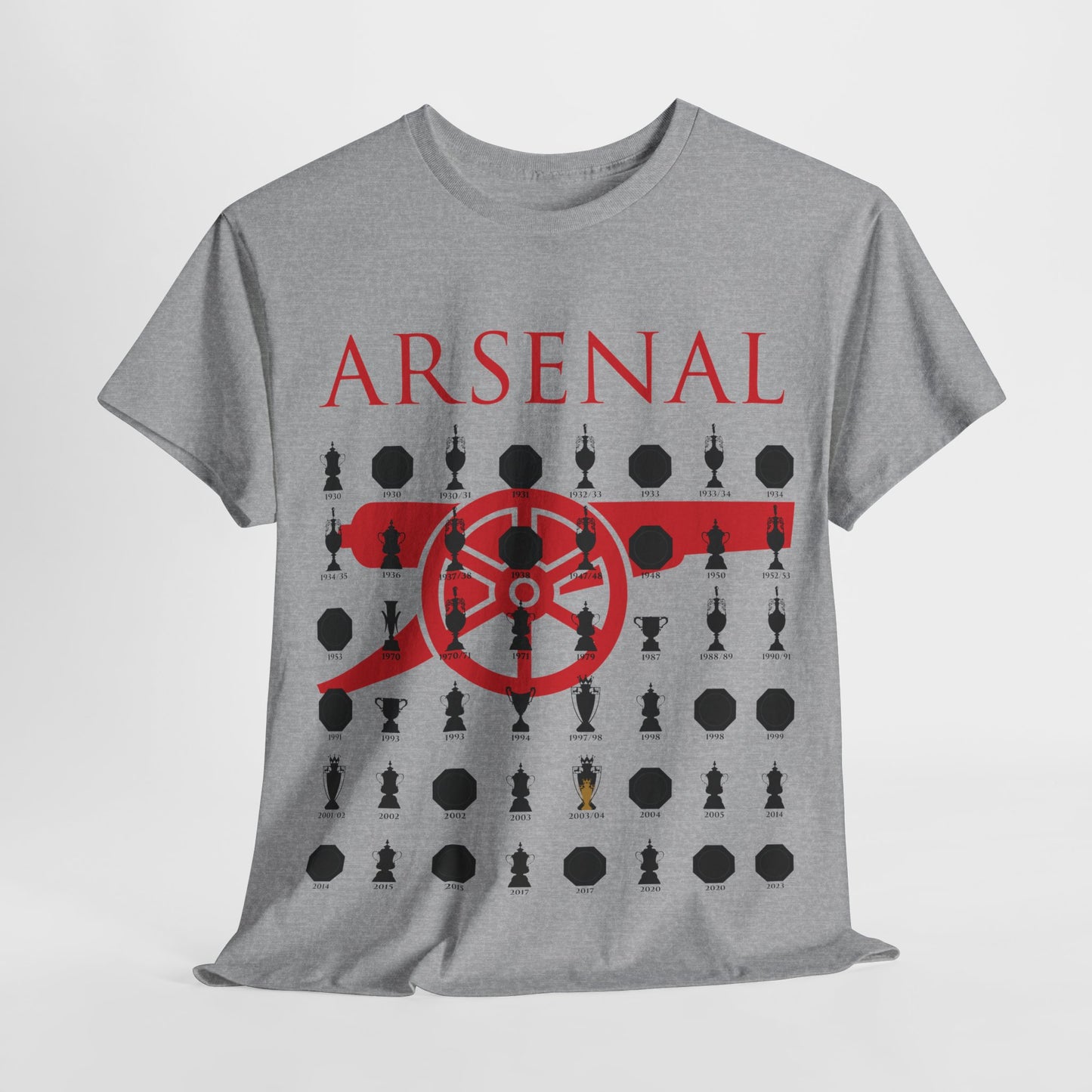 Arsenal Cannon & Trophies Collection Unisex Heavy Cotton T-Shirt - Red/Black/White/Sport Grey/Royal/Gold/Navy