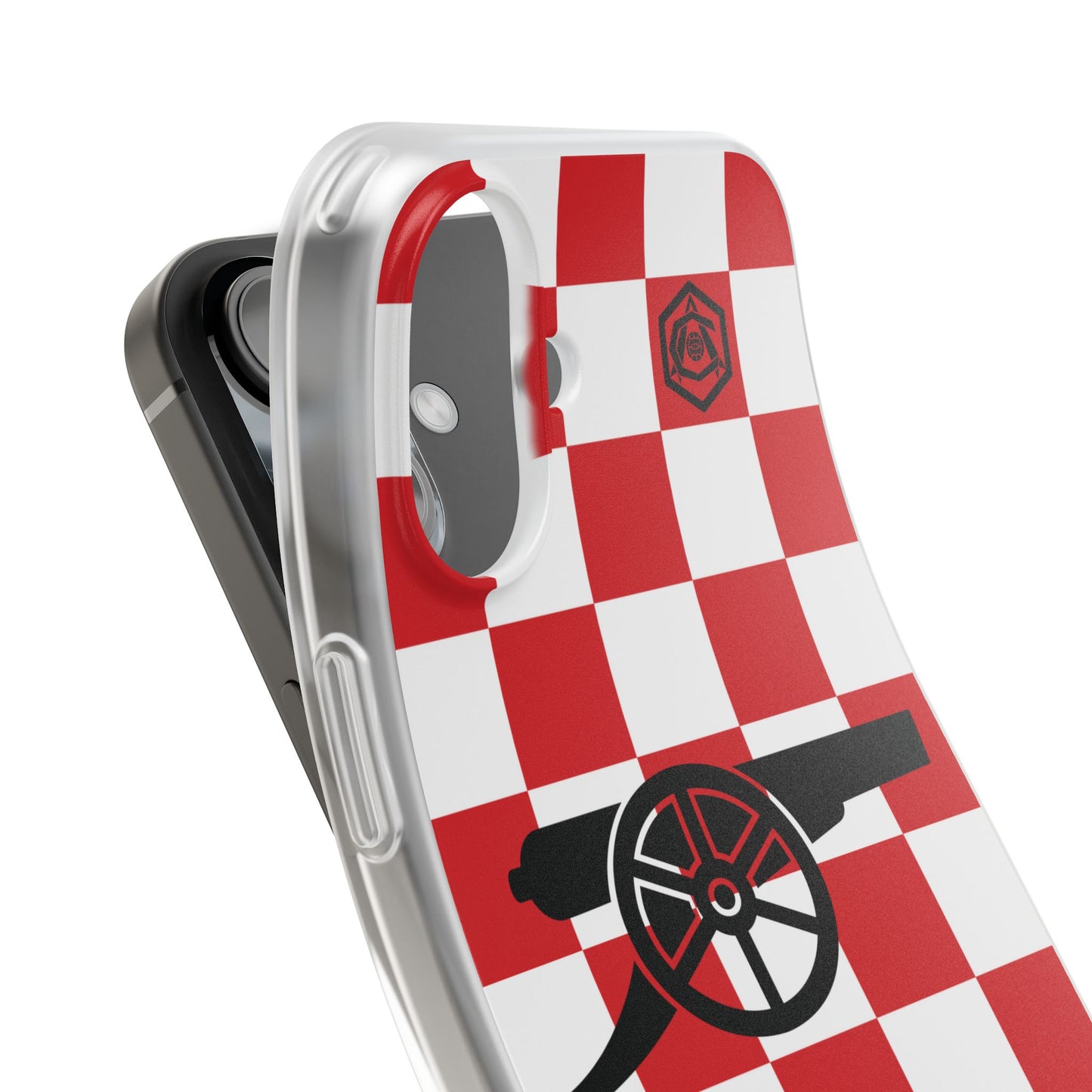 Arsenal Red & White Chequered Cannon & Monogram iPhone Flexi Case - iPhone 16, 15, 14, Plus/Pro/Pro Max