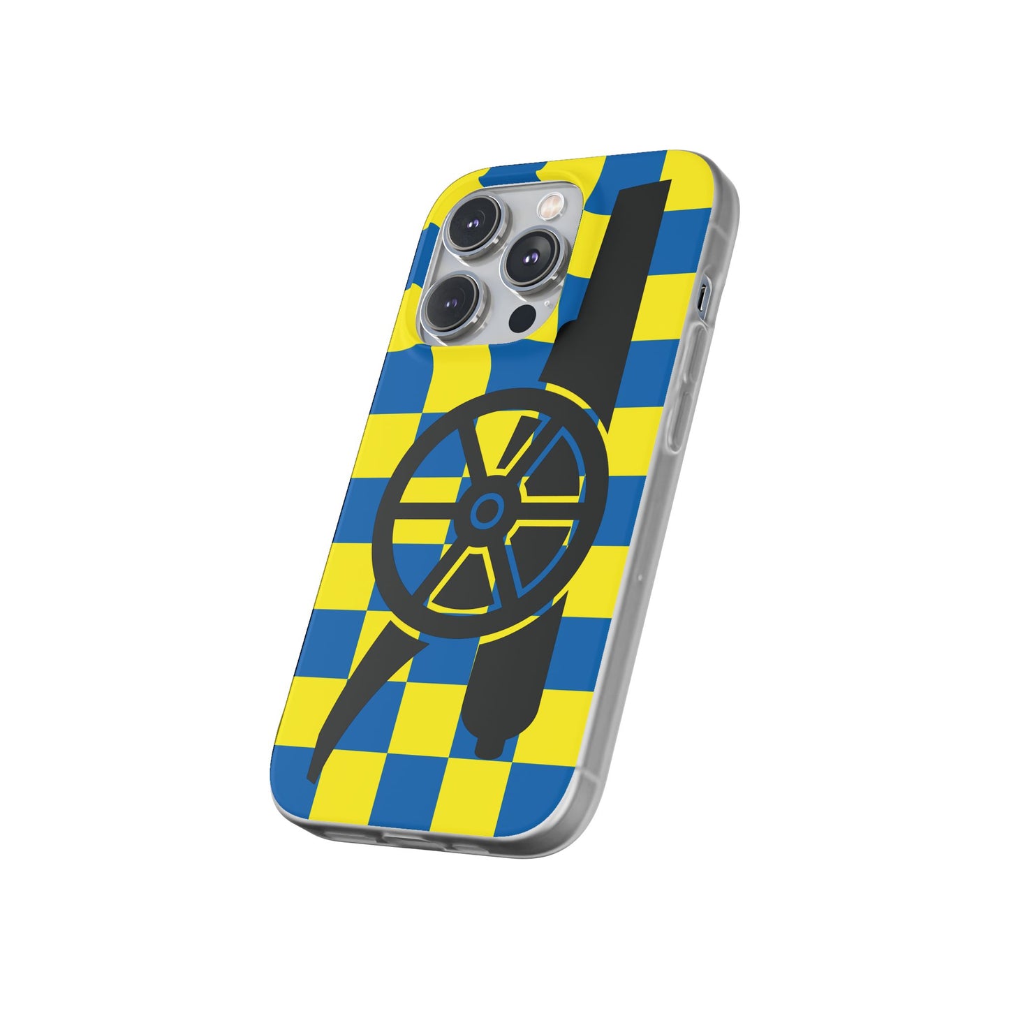 Arsenal Cannon Blue & Yellow Chequered iPhone Flexi Case - iPhone 16, 15, 14, Plus/Pro/Pro Max