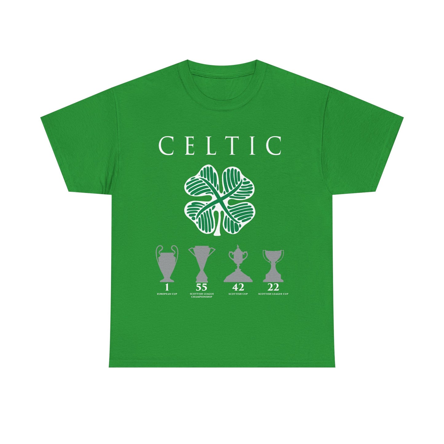 Celtic Clover & Trophies Unisex Heavy Cotton T-Shirt - Irish Green/Black/White/Gold/Sport Grey/Charcoal/Military Green/Forest Green