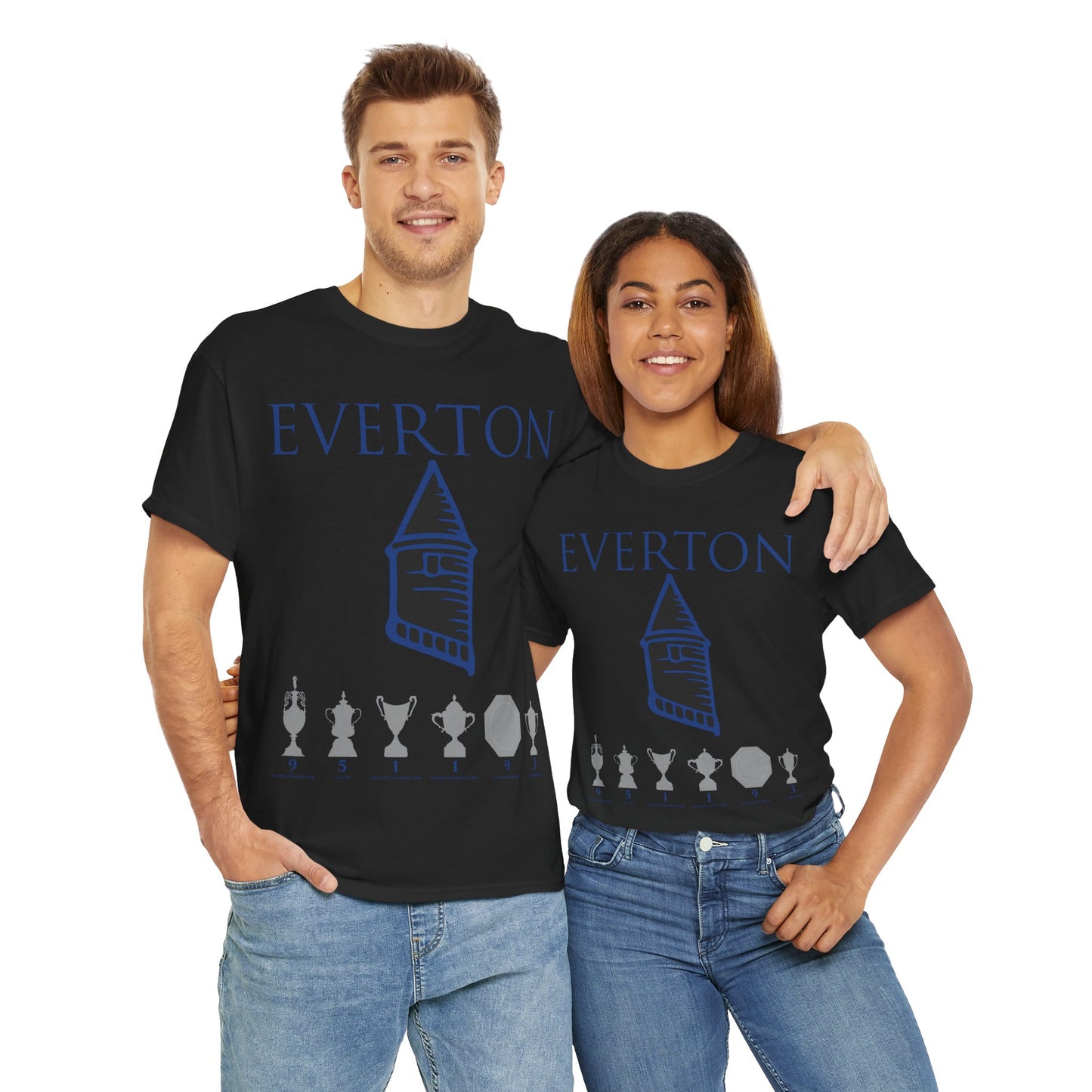 Everton Tower & Trophies Unisex Heavy Cotton T-Shirt - Royal/White/Black/Gold/Navy
