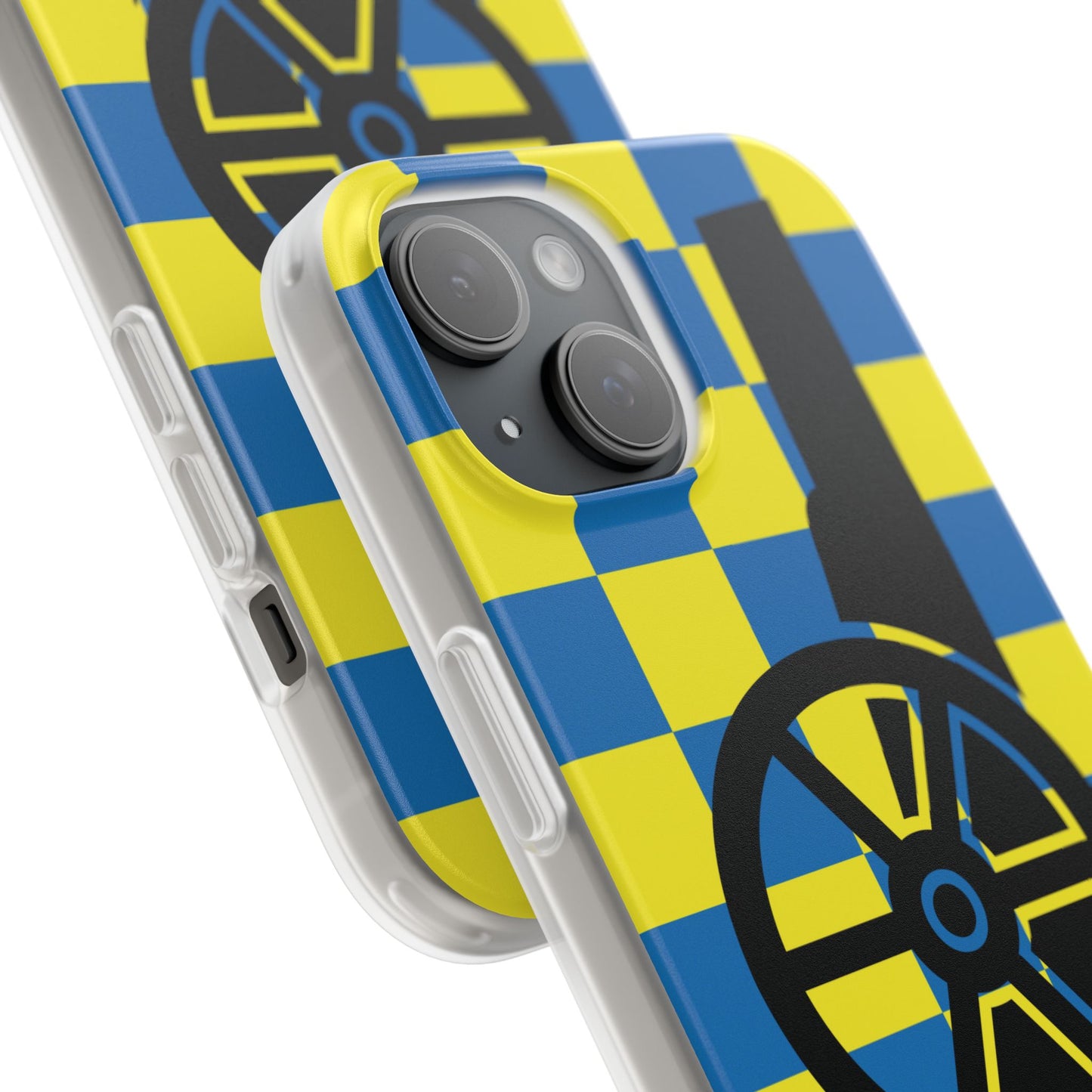 Arsenal Cannon Blue & Yellow Chequered iPhone Flexi Case - iPhone 16, 15, 14, Plus/Pro/Pro Max
