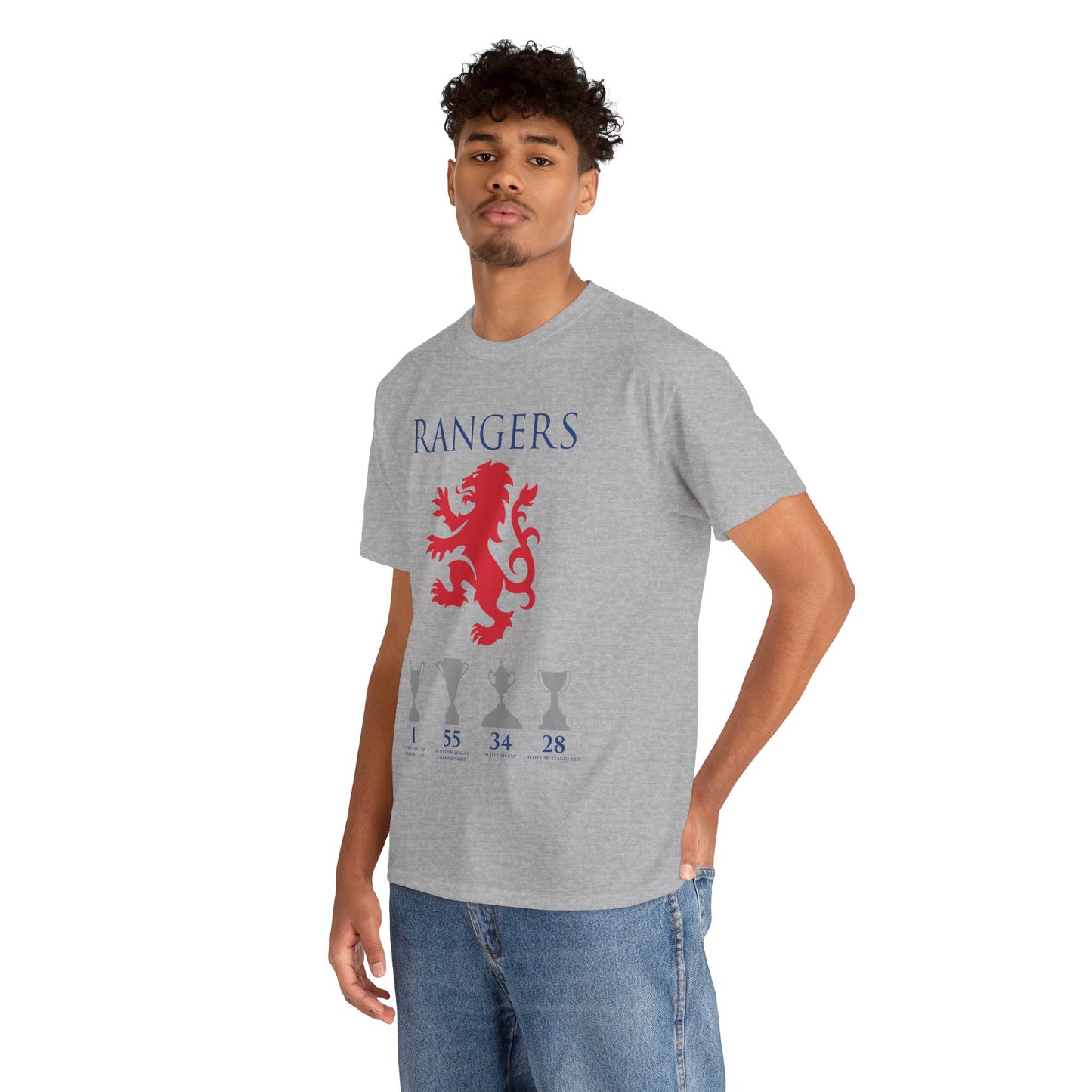 Rangers Lion & Trophies Unisex Heavy Cotton T-Shirt - Royal/White/Black/Sport Grey/Navy/Red