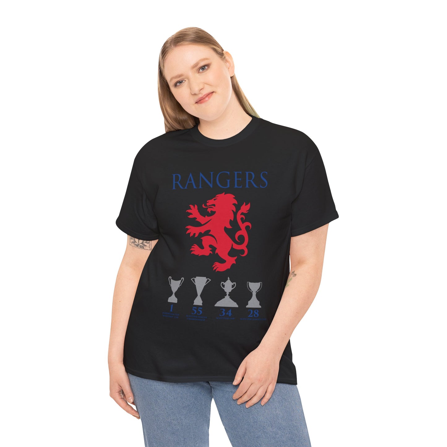 Rangers Lion & Trophies Unisex Heavy Cotton T-Shirt - Royal/White/Black/Sport Grey/Navy/Red