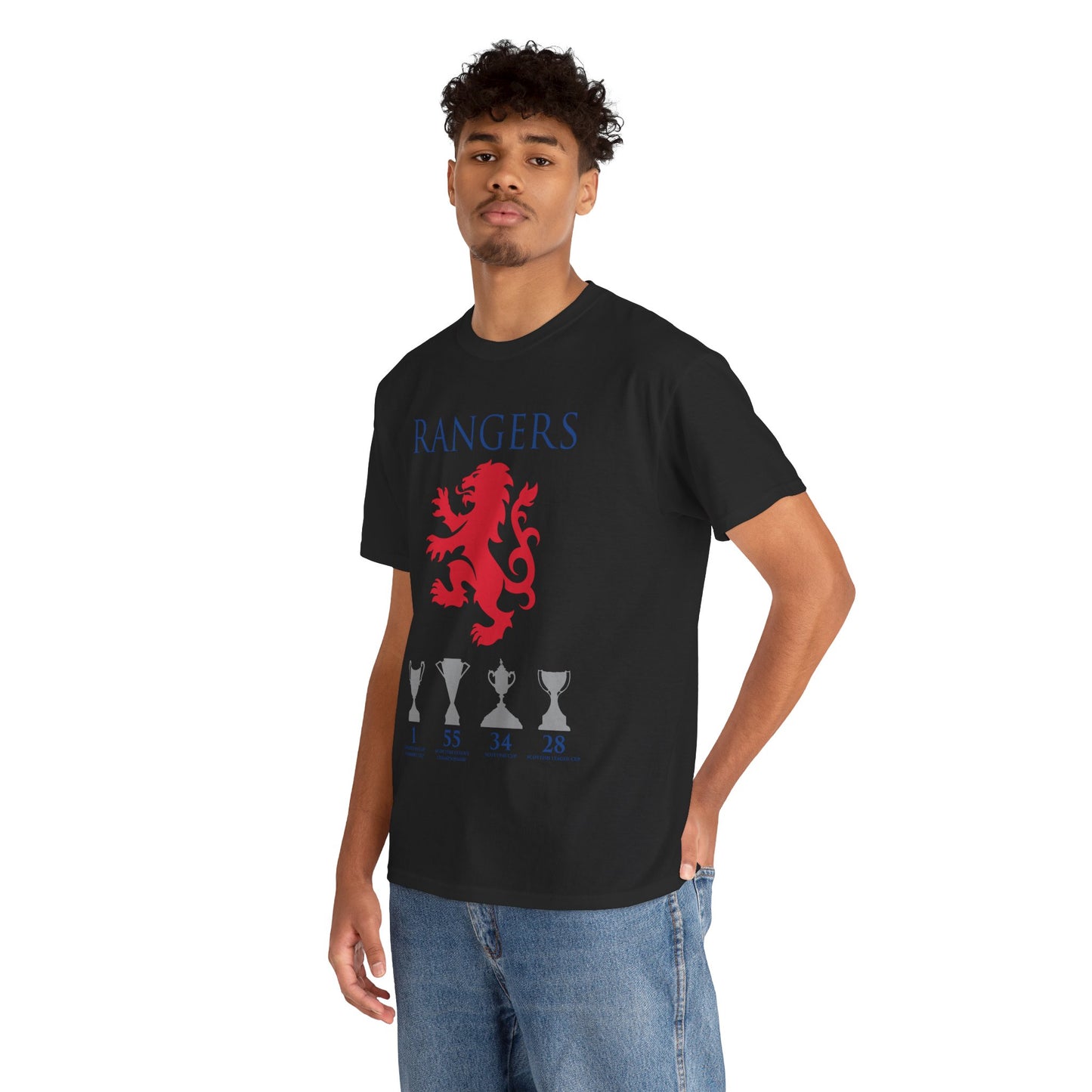 Rangers Lion & Trophies Unisex Heavy Cotton T-Shirt - Royal/White/Black/Sport Grey/Navy/Red