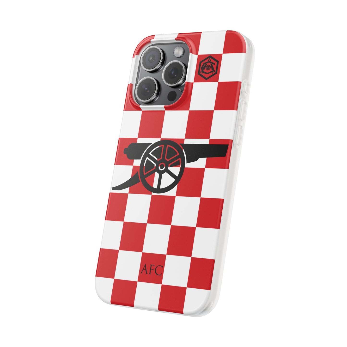 Arsenal Red & White Chequered Cannon & Monogram iPhone Flexi Case - iPhone 16, 15, 14, Plus/Pro/Pro Max