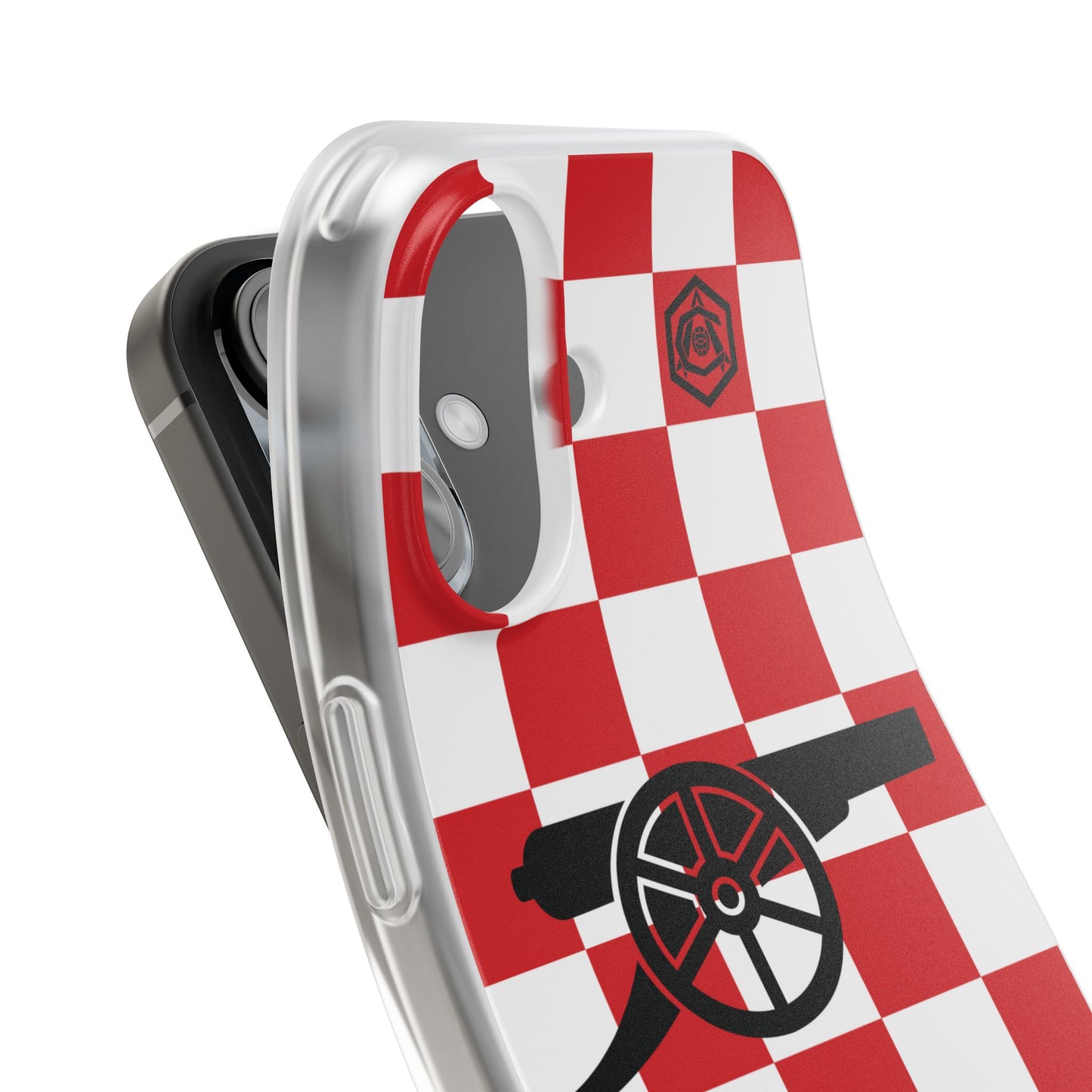 Arsenal Red & White Chequered Cannon & Monogram iPhone Flexi Case - iPhone 16, 15, 14, Plus/Pro/Pro Max