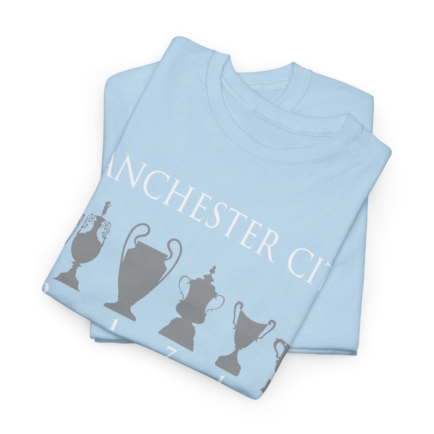 Manchester City Trophies Unisex Heavy Cotton T-Shirt - Light Blue/White/Black/Navy