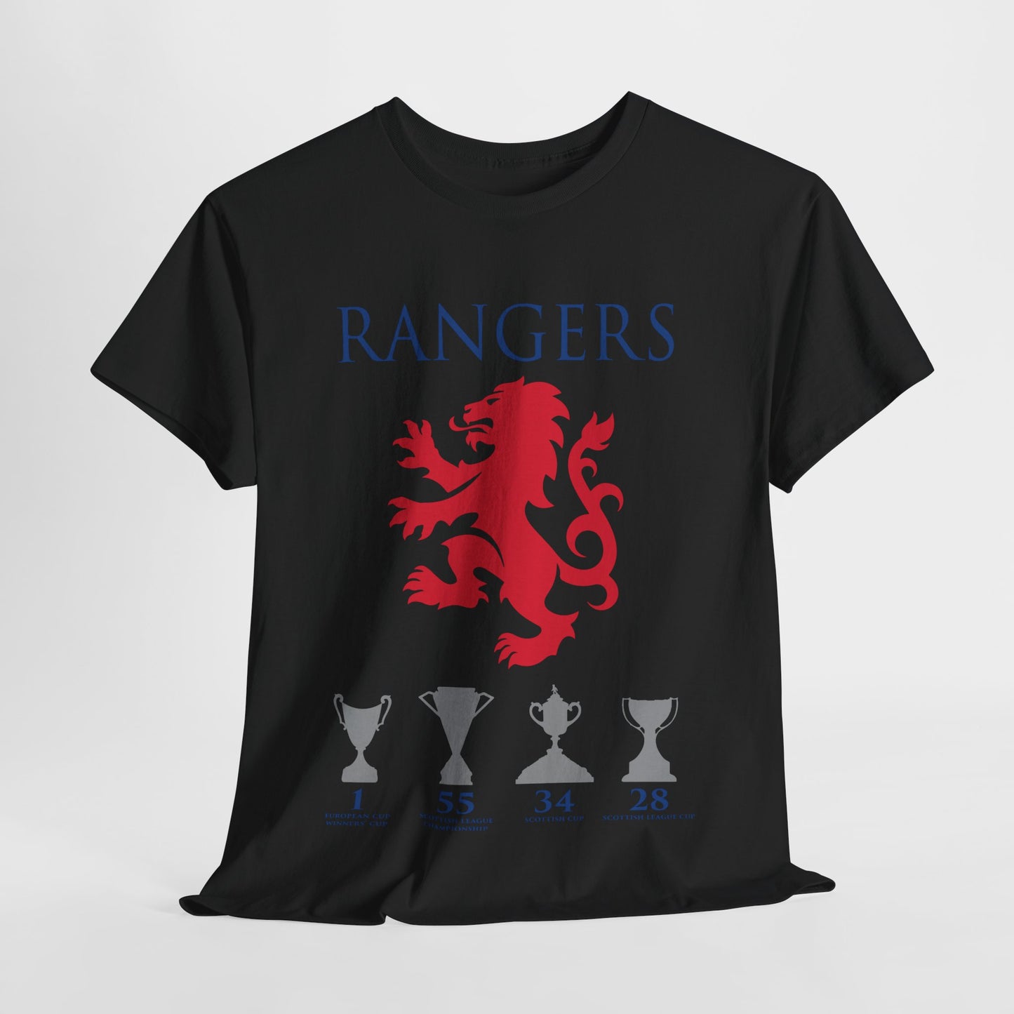 Rangers Lion & Trophies Unisex Heavy Cotton T-Shirt - Royal/White/Black/Sport Grey/Navy/Red