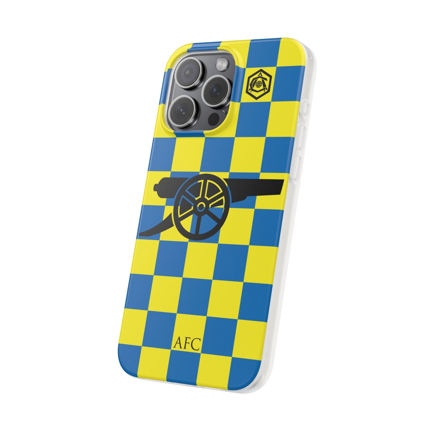 Arsenal Blue & Yellow Chequered Cannon & Monogram iPhone Flexi Case - iPhone 16, 15, 14, Plus/Pro/Pro Max