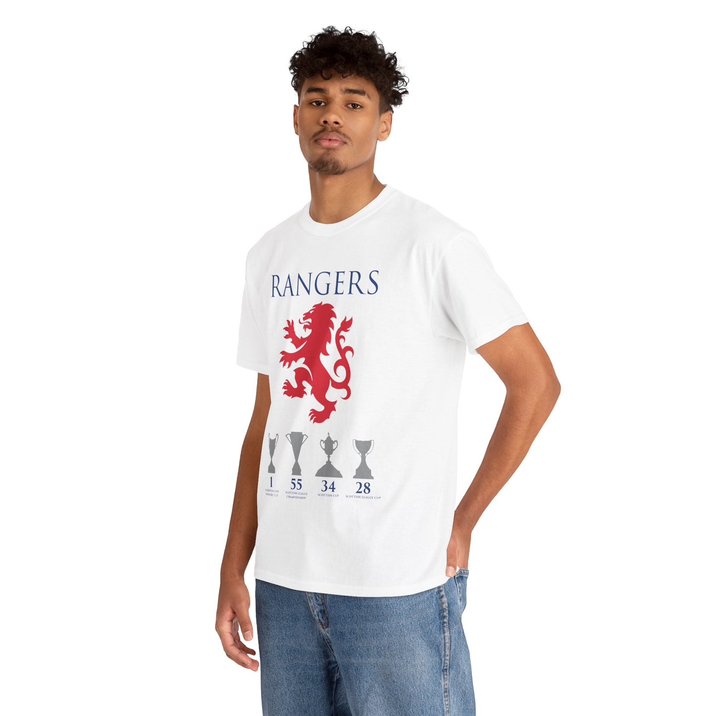 Rangers Lion & Trophies Unisex Heavy Cotton T-Shirt - Royal/White/Black/Sport Grey/Navy/Red