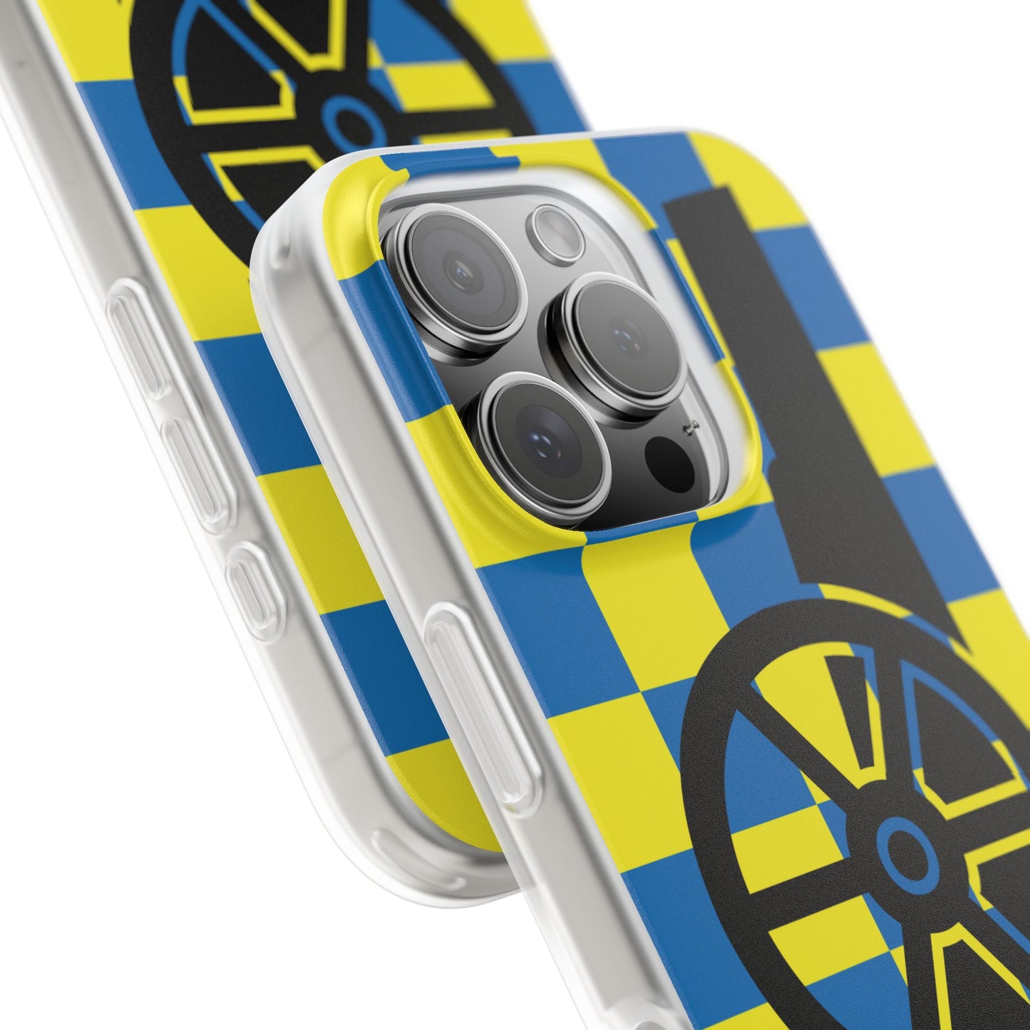 Arsenal Cannon Blue & Yellow Chequered iPhone Flexi Case - iPhone 16, 15, 14, Plus/Pro/Pro Max