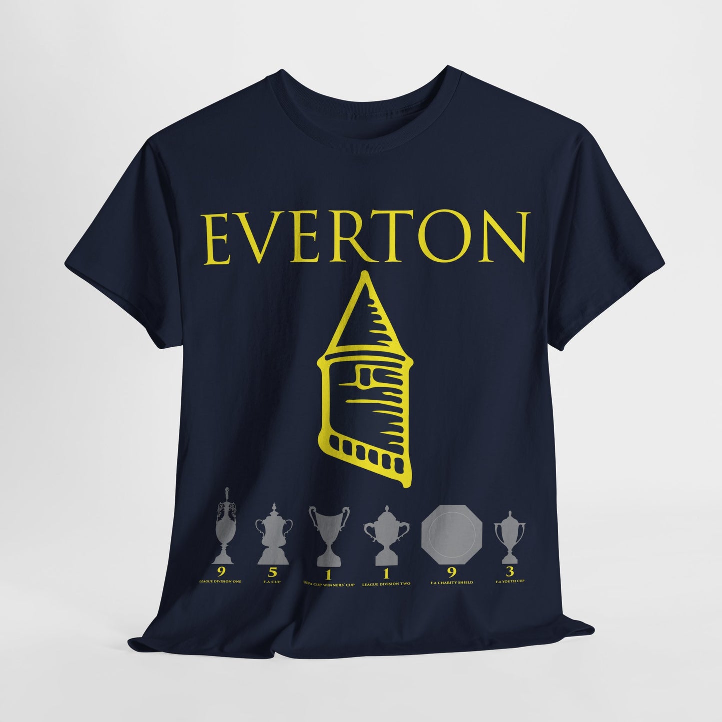 Everton Tower & Trophies Unisex Heavy Cotton T-Shirt - Royal/White/Black/Gold/Navy