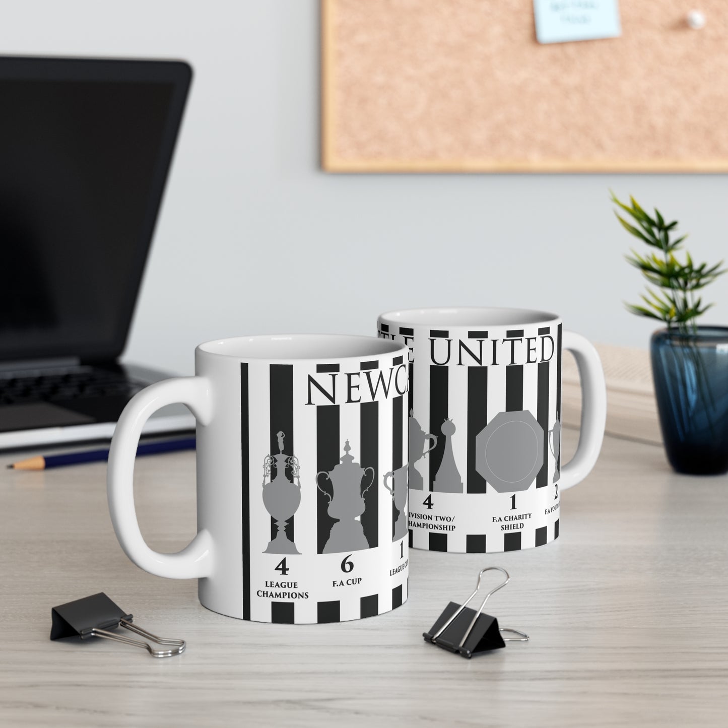 Newcastle United Trophies Mug UPDATED - Stripes - Black Text