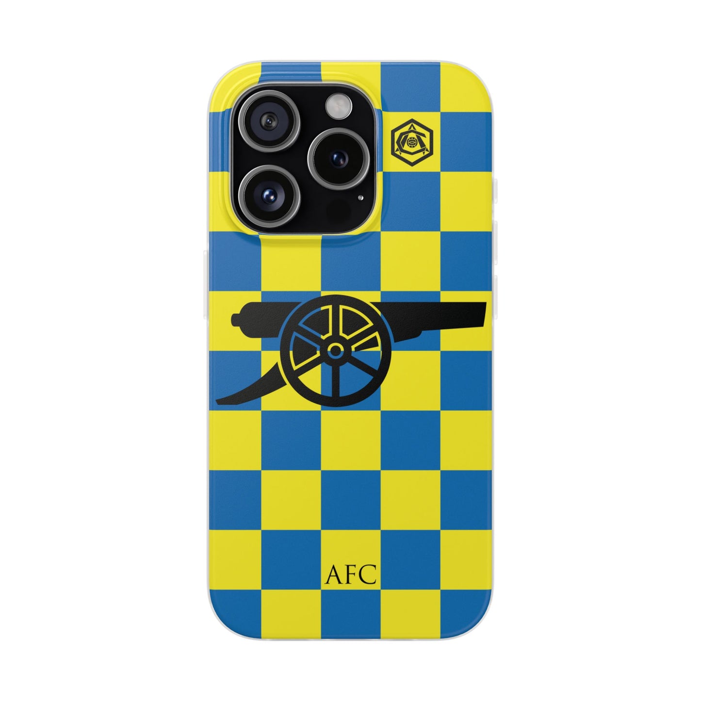 Arsenal Blue & Yellow Chequered Cannon & Monogram iPhone Flexi Case - iPhone 16, 15, 14, Plus/Pro/Pro Max