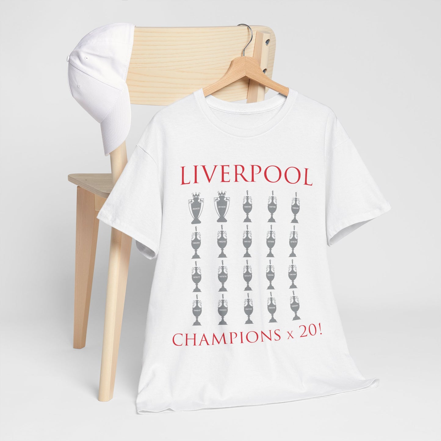 Liverpool 20 Champions Unisex Heavy Cotton T-Shirt - Red/White/Black/Charcoal/Gold