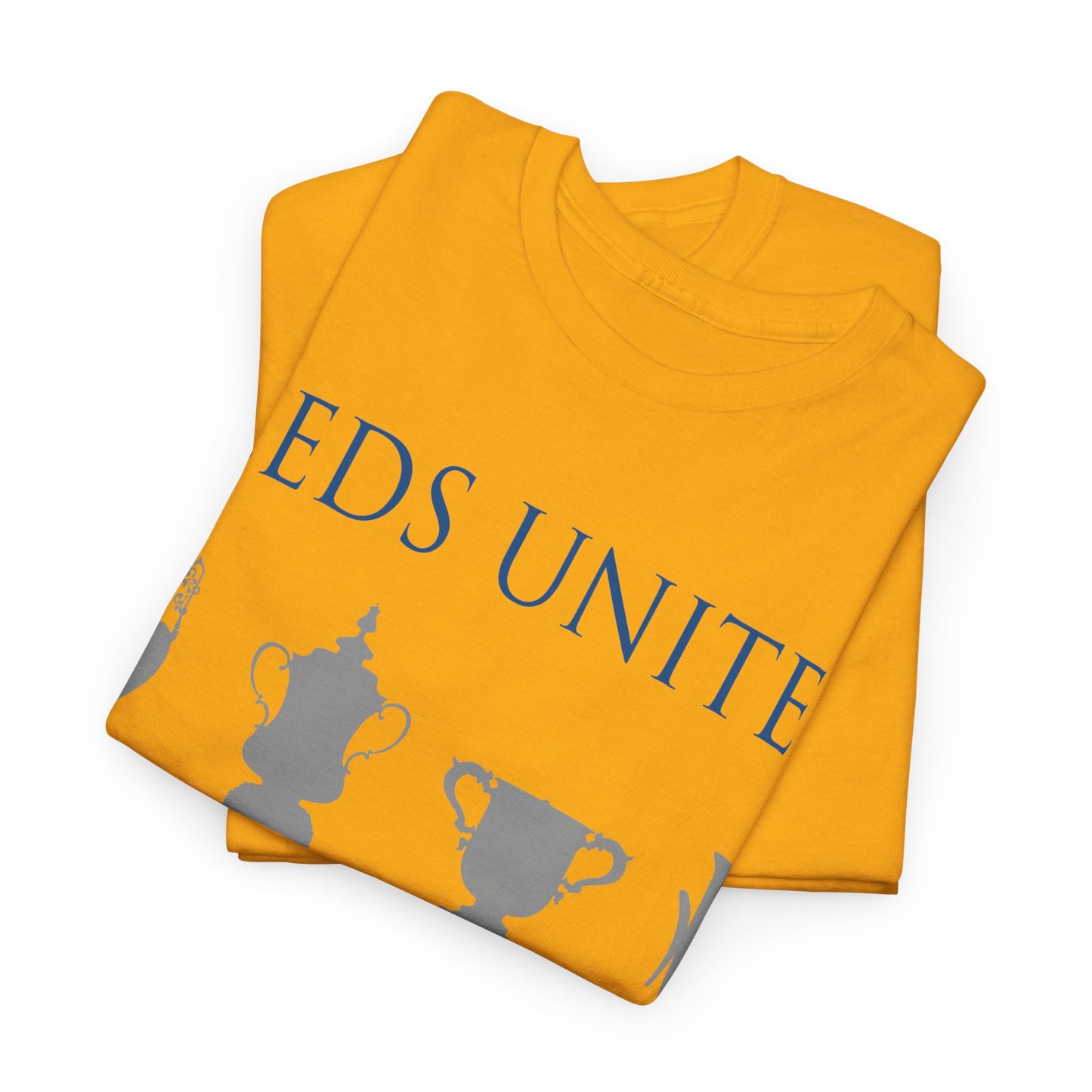 Leeds United Trophies Unisex Heavy Cotton T-Shirt - White/Black/Gold/Royal/Navy
