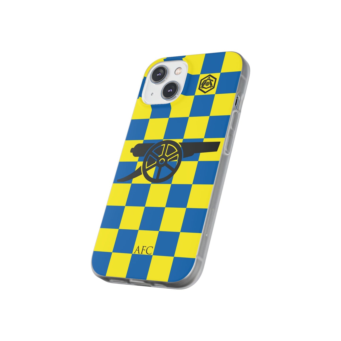 Arsenal Blue & Yellow Chequered Cannon & Monogram iPhone Flexi Case - iPhone 16, 15, 14, Plus/Pro/Pro Max