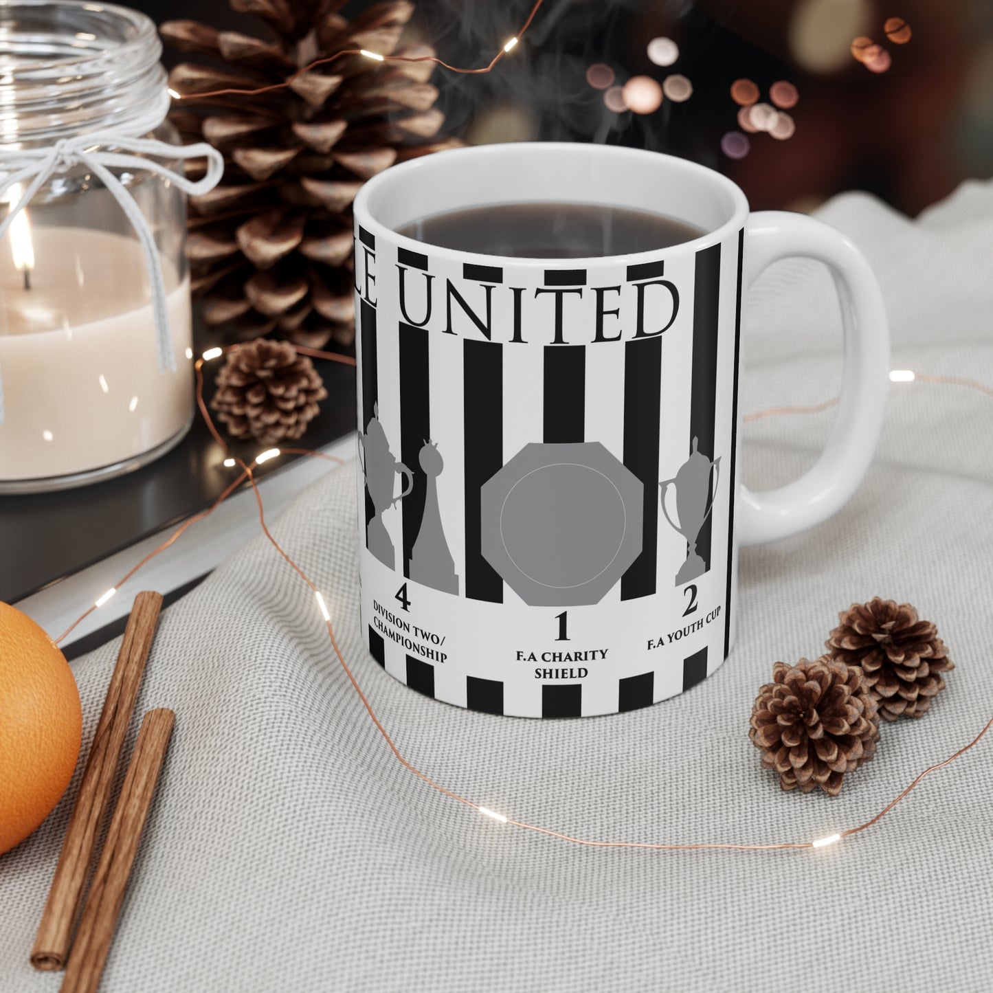 Newcastle United Trophies Mug UPDATED - Stripes - Black Text