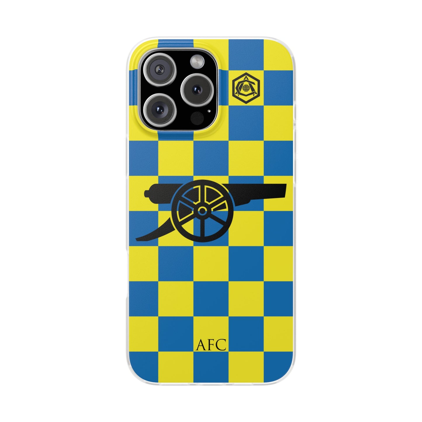 Arsenal Blue & Yellow Chequered Cannon & Monogram iPhone Flexi Case - iPhone 16, 15, 14, Plus/Pro/Pro Max