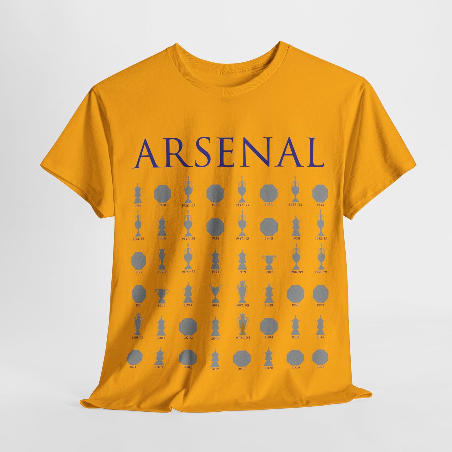 Arsenal Trophies Collection Unisex Heavy Cotton T-Shirt - Red/White/Black/Gold/Royal/Charcoal/Navy