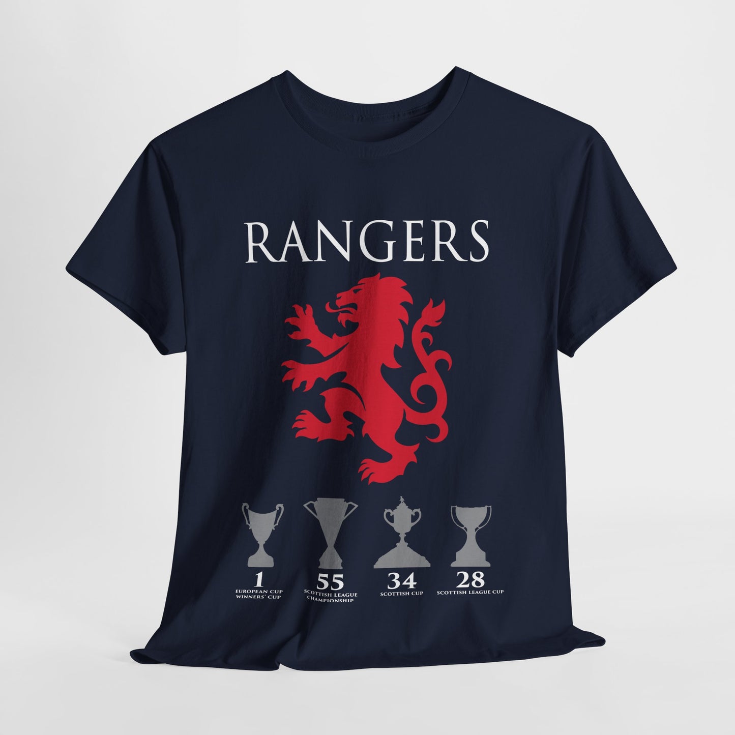 Rangers Lion & Trophies Unisex Heavy Cotton T-Shirt - Royal/White/Black/Sport Grey/Navy/Red