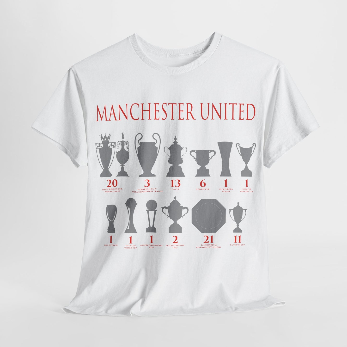 Manchester United Trophies Unisex Heavy Cotton T-Shirt - Red/White/Black