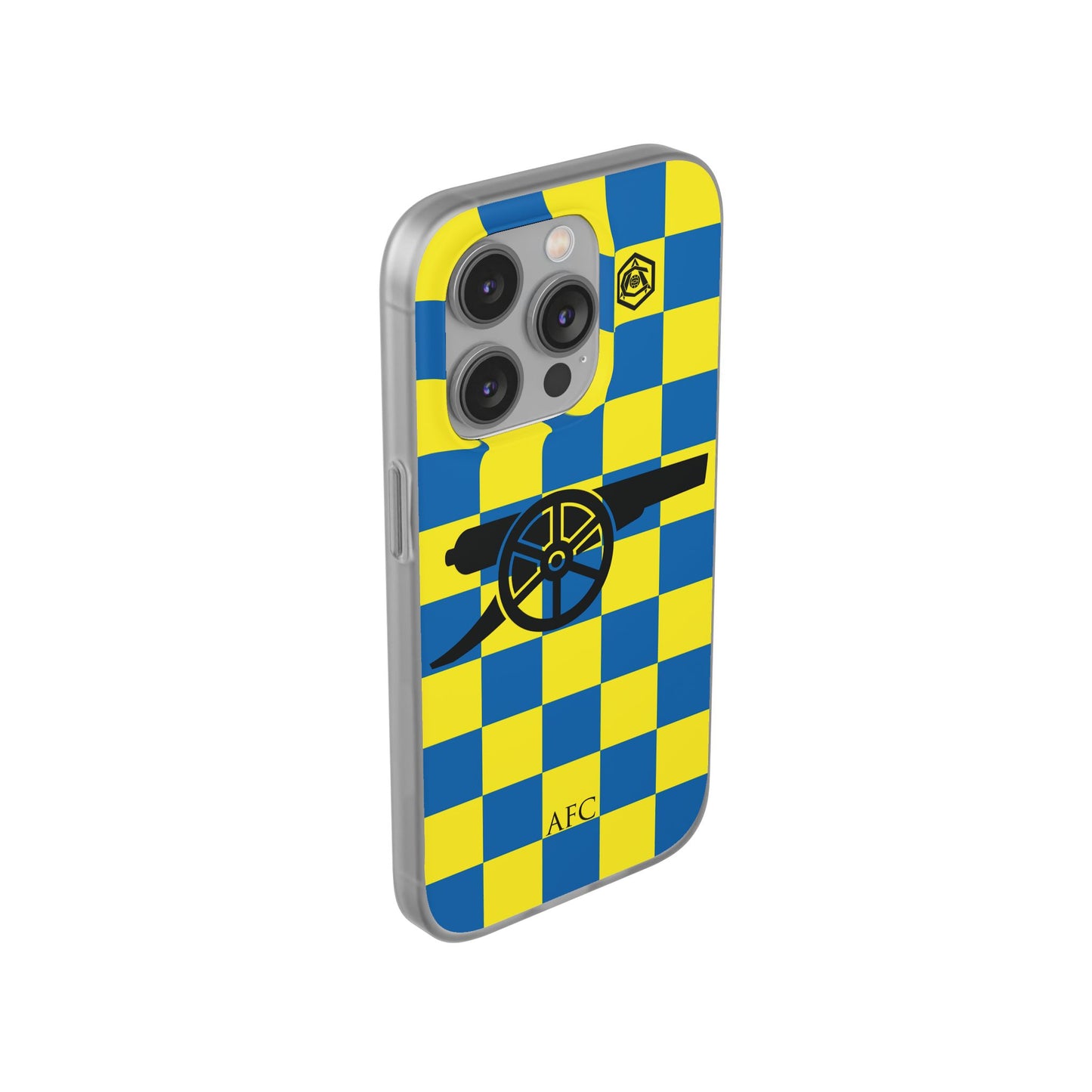 Arsenal Blue & Yellow Chequered Cannon & Monogram iPhone Flexi Case - iPhone 16, 15, 14, Plus/Pro/Pro Max
