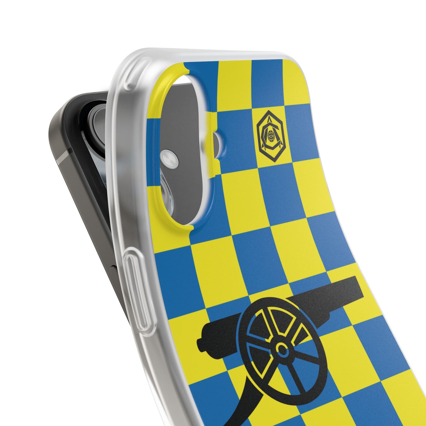 Arsenal Blue & Yellow Chequered Cannon & Monogram iPhone Flexi Case - iPhone 16, 15, 14, Plus/Pro/Pro Max