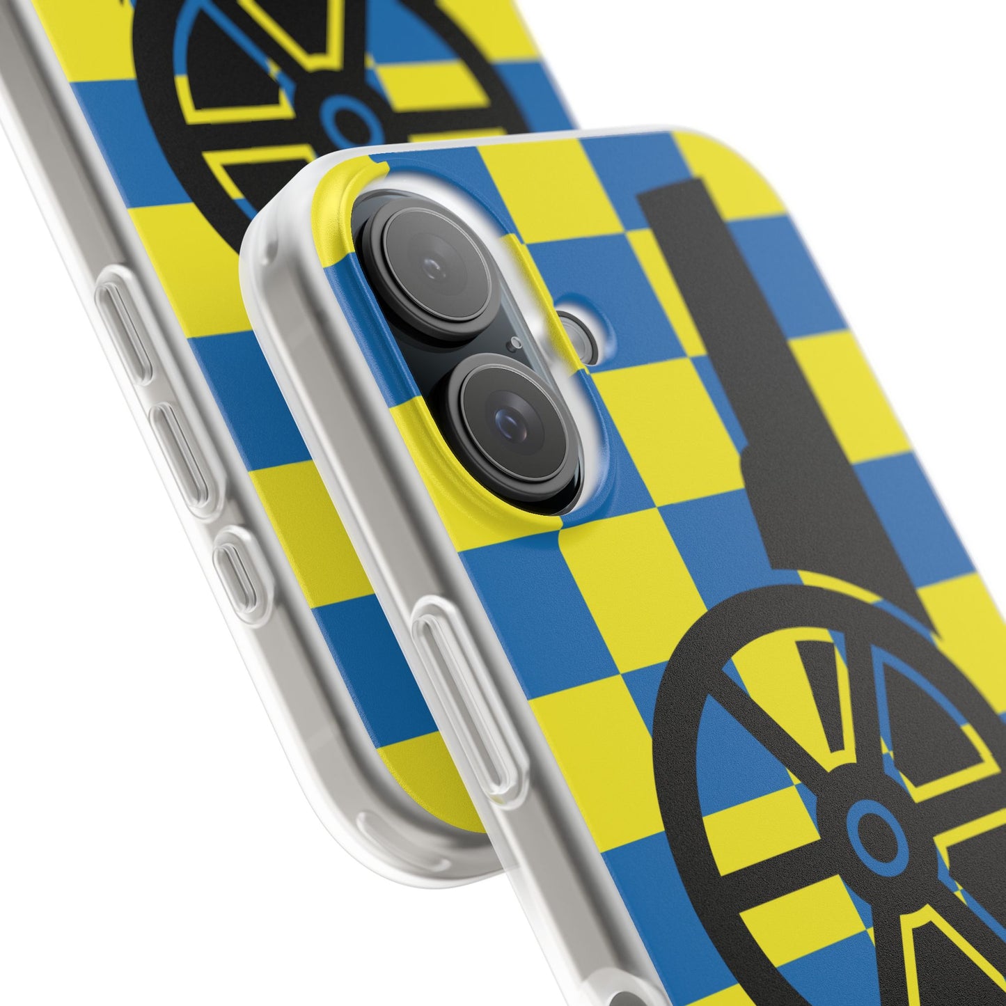 Arsenal Cannon Blue & Yellow Chequered iPhone Flexi Case - iPhone 16, 15, 14, Plus/Pro/Pro Max
