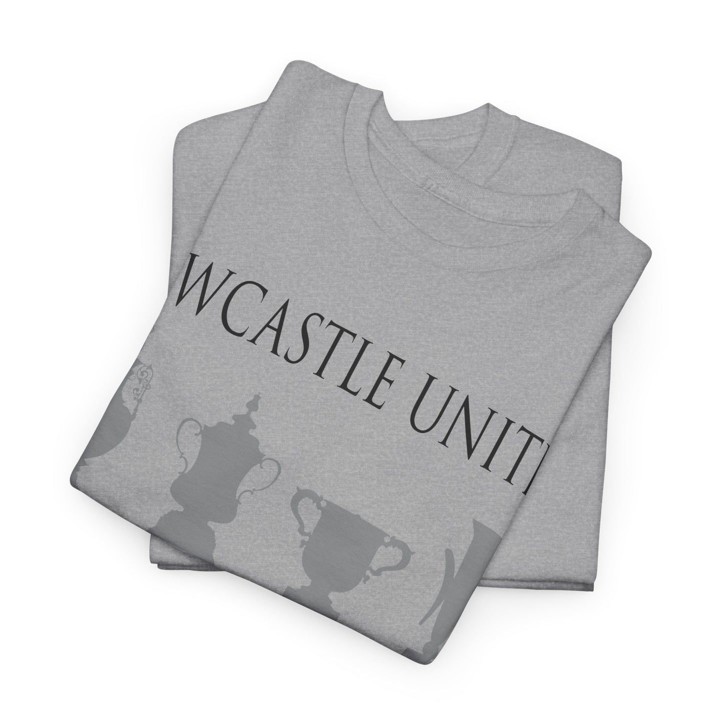Newcastle United Trophies Unisex Heavy Cotton T-Shirt UPDATED - Black/White/Sport Grey/Charcoal